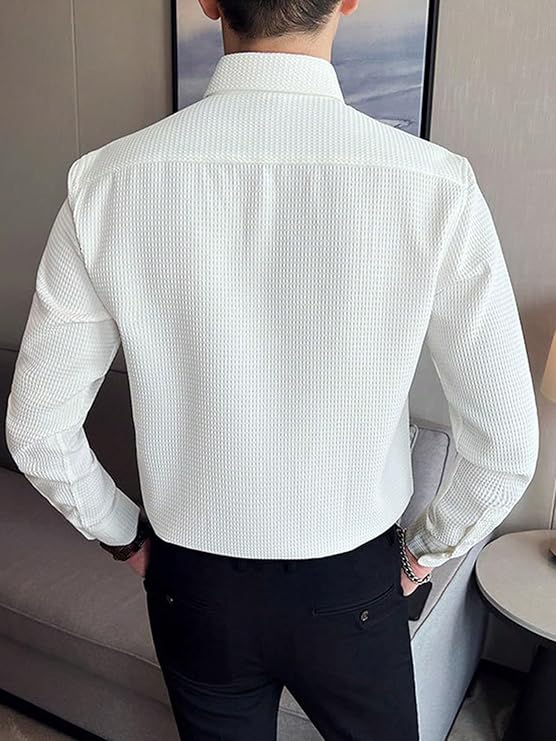 GRECIILOOKS Men's Formal Button Down Shirt – Slim Fit Shirt's for Men | Textured Long Sleeve Polycotton| Business & Meeting Ready (Available in Plus Size and Combo Pack of 2)