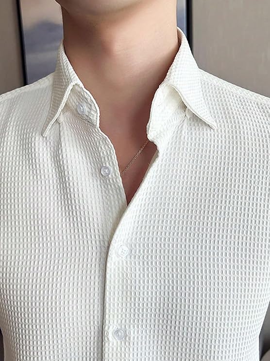 GRECIILOOKS Men's Formal Button Down Shirt – Slim Fit Shirt's for Men | Textured Long Sleeve Polycotton| Business & Meeting Ready (Available in Plus Size and Combo Pack of 2)