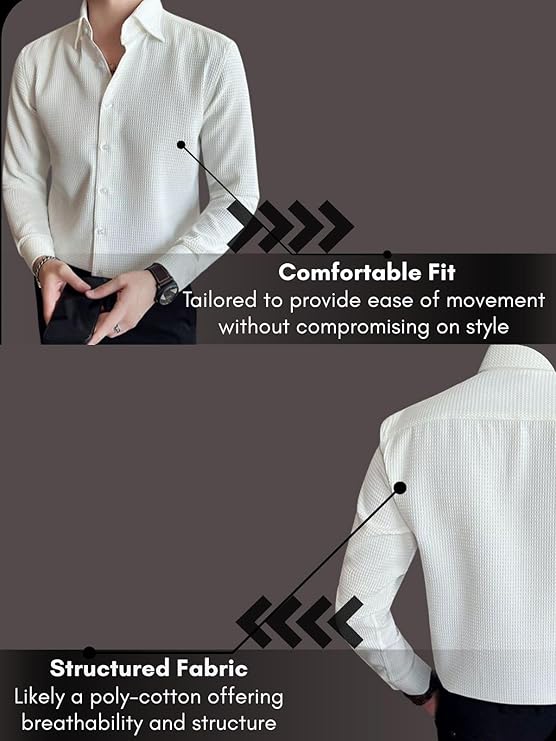 GRECIILOOKS Men's Formal Button Down Shirt – Slim Fit Shirt's for Men | Textured Long Sleeve Polycotton| Business & Meeting Ready (Available in Plus Size and Combo Pack of 2)