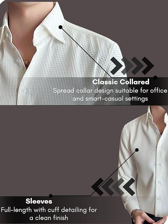 GRECIILOOKS Men's Formal Button Down Shirt – Slim Fit Shirt's for Men | Textured Long Sleeve Polycotton| Business & Meeting Ready (Available in Plus Size and Combo Pack of 2)