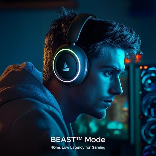 boAt Rockerz 480 W/RGB LEDs, 6 Light Modes, 40Mm Drivers, Beast Mode, 60Hrs Playback, Enx Tech, BT V5.3, Adaptive Fit & Easy Access Controls, Bluetooth Over Ear Headphones(Black Sabre)