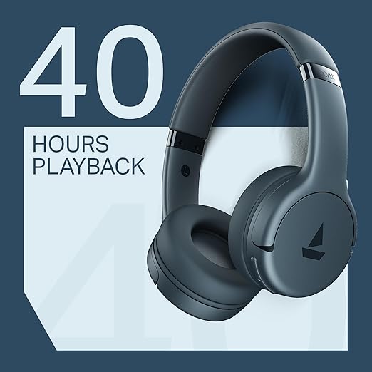 boAt Rockerz 411 (2025 Launch), 40Ms Low Latency, 40Hrs Battery, 40Mm Drivers, Enx Tech, Integrated Controls, V5.4 Bluetooth Headphones, Wireless Over Ear Headphone with Mic (Bold Blue)