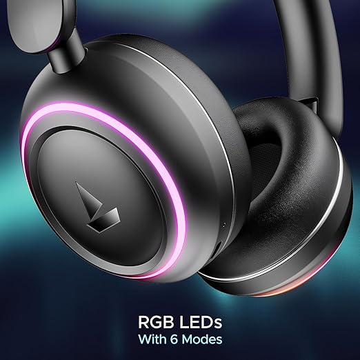boAt Rockerz 480 W/RGB LEDs, 6 Light Modes, 40Mm Drivers, Beast Mode, 60Hrs Playback, Enx Tech, BT V5.3, Adaptive Fit & Easy Access Controls, Bluetooth Over Ear Headphones(Black Sabre)
