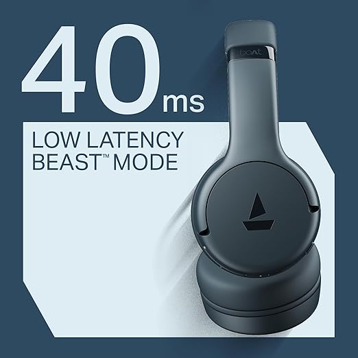 boAt Rockerz 411 (2025 Launch), 40Ms Low Latency, 40Hrs Battery, 40Mm Drivers, Enx Tech, Integrated Controls, V5.4 Bluetooth Headphones, Wireless Over Ear Headphone with Mic (Bold Blue)