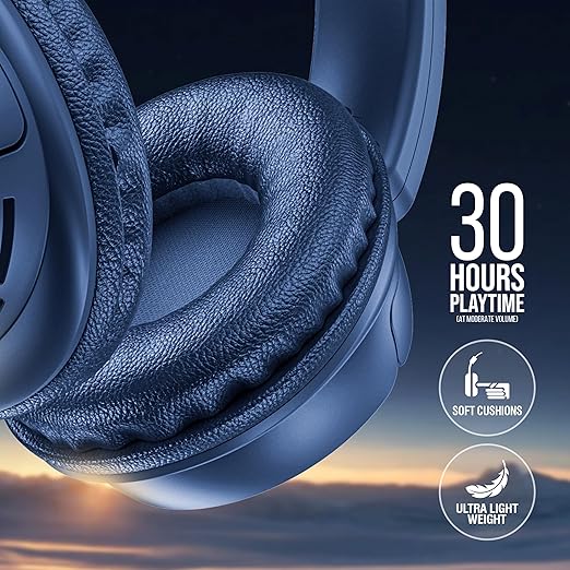 UBON HP-705 Beast Bluetooth Headphones with 30 Hrs Playtime | Deep Bass | 40 MM Driver | Soft Cushion | Over The Ear Headphones (Blue)