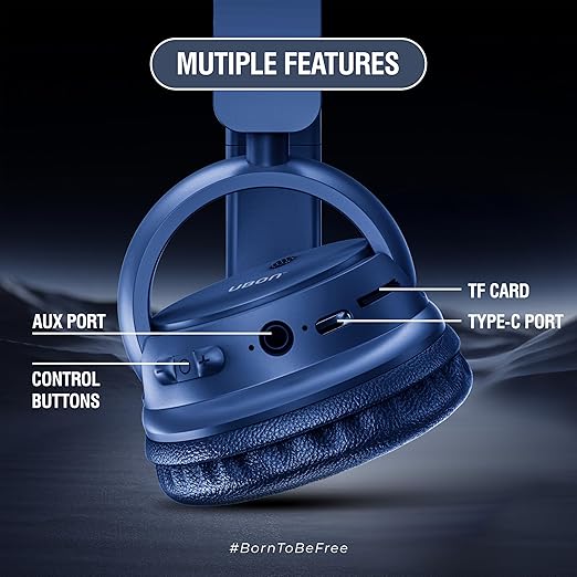 UBON HP-705 Beast Bluetooth Headphones with 30 Hrs Playtime | Deep Bass | 40 MM Driver | Soft Cushion | Over The Ear Headphones (Blue)