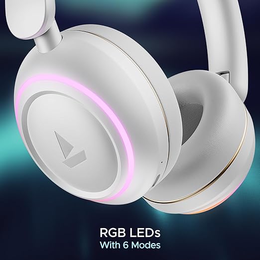 boAt Rockerz 480 W/RGB LEDs, 6 Light Modes, 40Mm Drivers, Beast Mode, 60Hrs Playback, Enx Tech, BT V5.3, Adaptive Fit & Easy Access Controls, Bluetooth Over Ear Headphones(White Sabre)